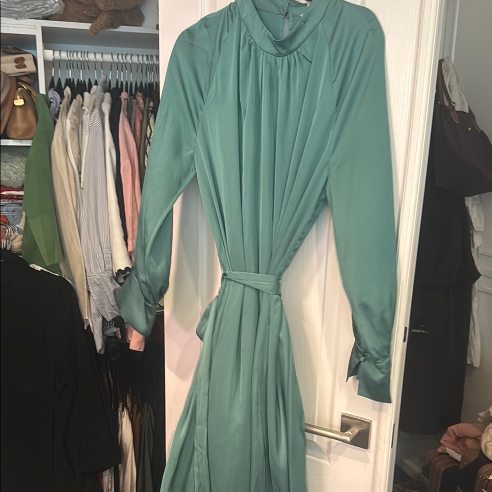 H&M satin Green midi maxi Dress